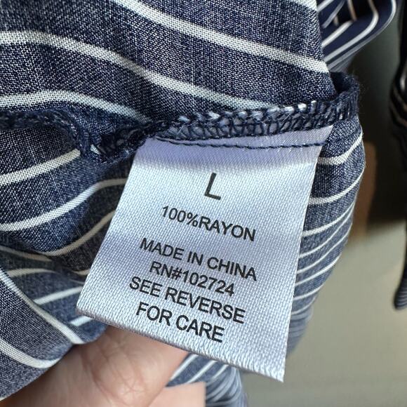 Grand & Greene Striped button up Long Sleeve Shirt Blue and White L - Picture 5 of 8